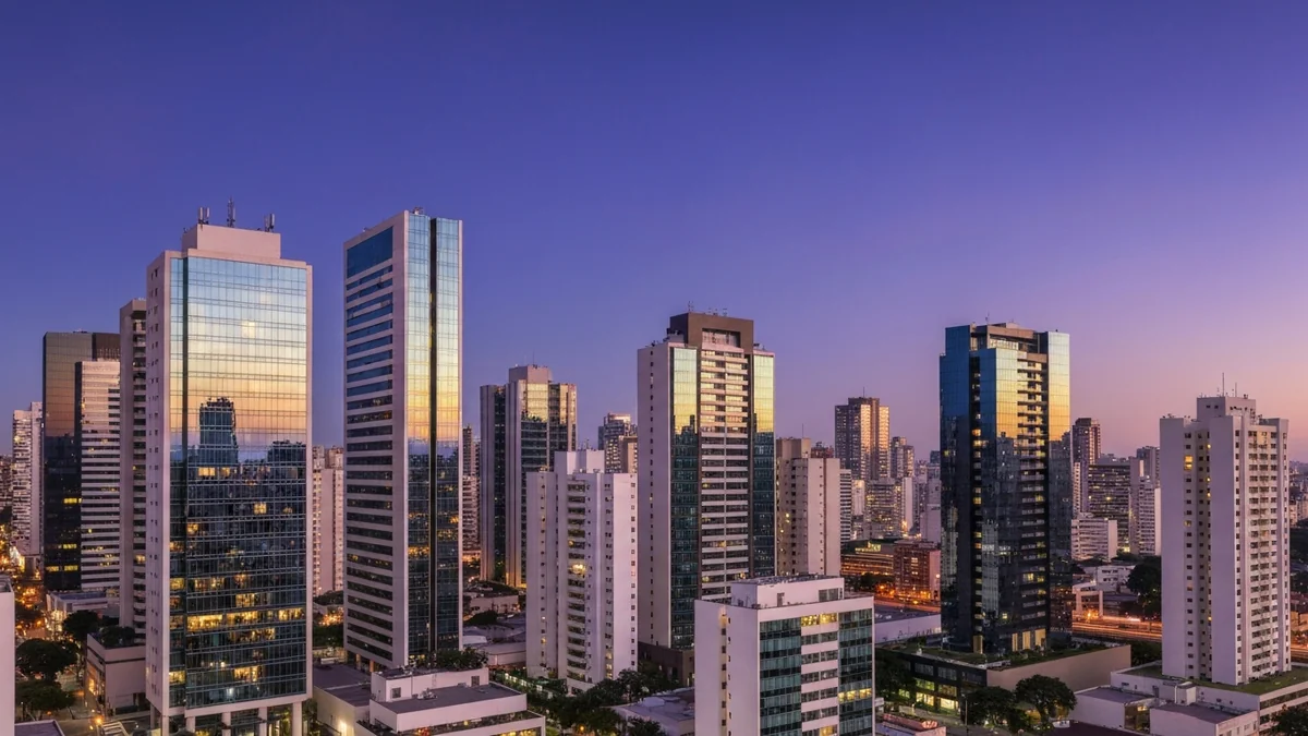 Gráfico de carteira diversificada de fundos imobiliários com ícones de prédios e documentos